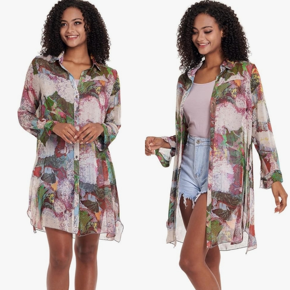 Vintage Concept Sheer Shirt Dress
